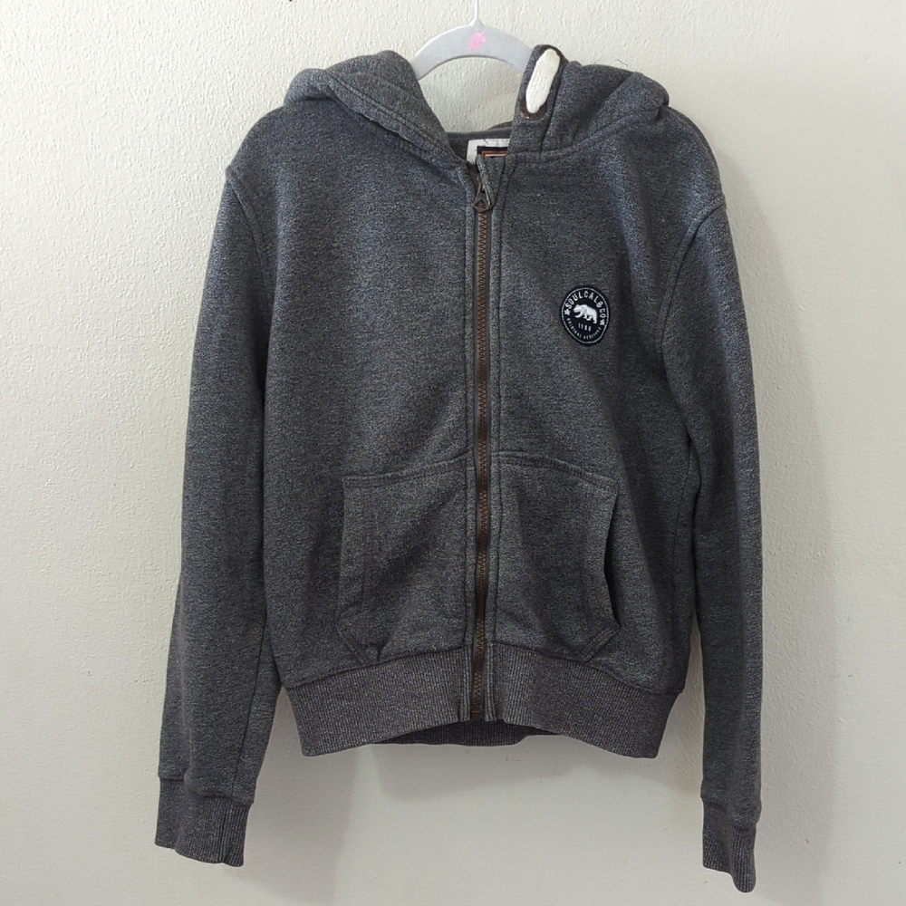Soulcal & Co Gray Hooded Sweatshirt Hoodie Bear Patch Kids Size 11-12
